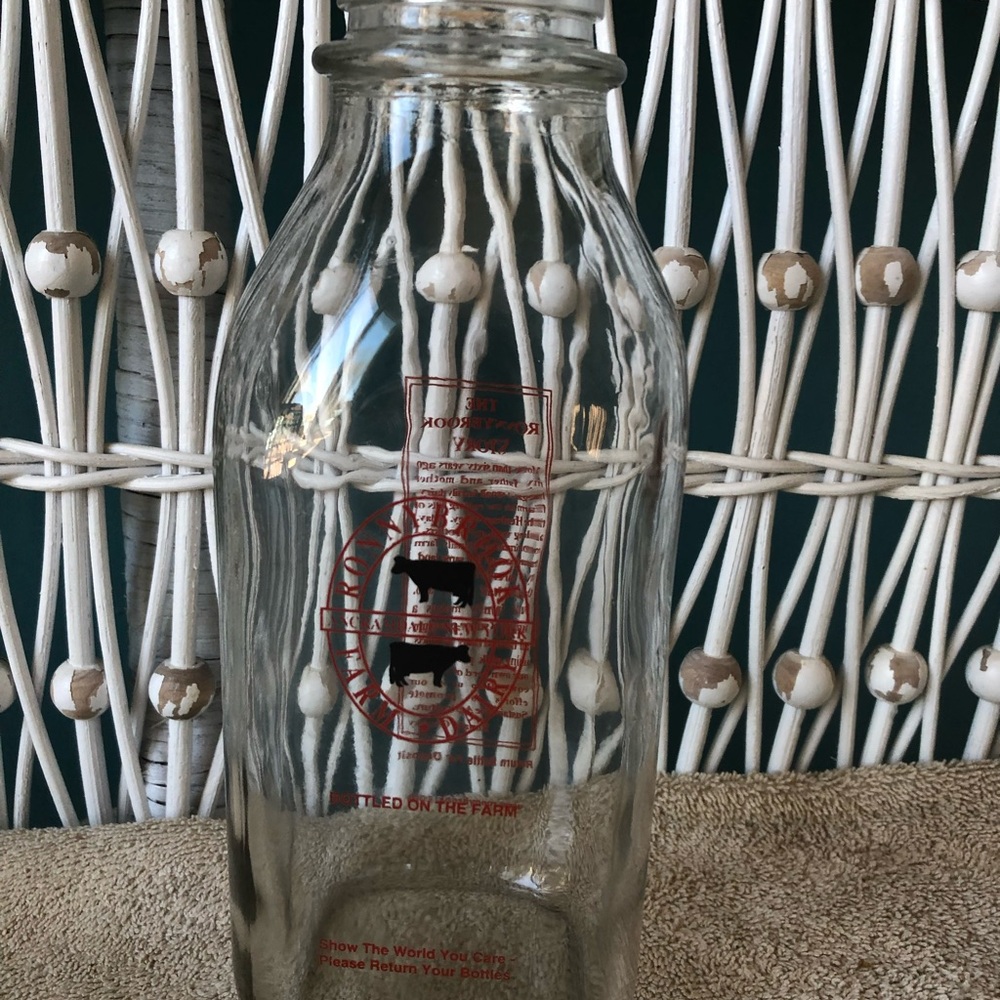 Brooks Clear Glass Bottle with Red and Black Print,new purse,vintage jewelry box